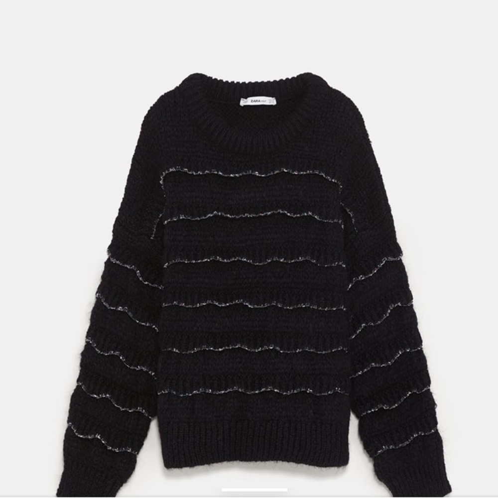 New Zara black knit sweater with ruffles NWT